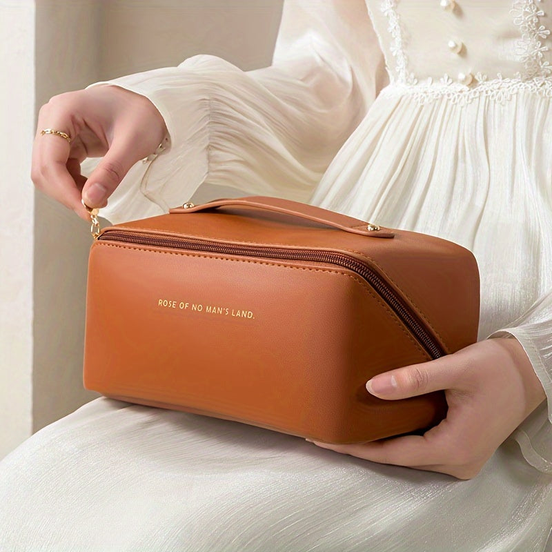 Spacious Luxurious PU Leather Makeup Organizer - Large Capacity, Waterproof, Multi-Functional Travel Storage for Beauty Tools - Ideal Shower-Resistant Cosmetic Case for Women