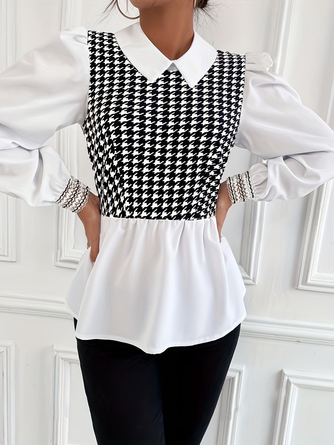 Vibrant Plaid Puff Sleeve Blouse - Elegant Color Block Design, Slim Fit, Comfortable Wear for Spring & Fall Seasons - Womens Stylish Clothing for Everyday Wear