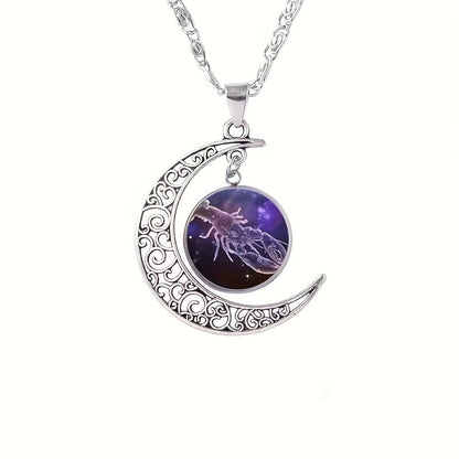Twelve Zodiac Constellations Moon Phase Necklace - Timeless Gemstone Pendant with Adjustable Chain - Unique Personality Jewelry and Birthday Gift Idea for Women and Girls