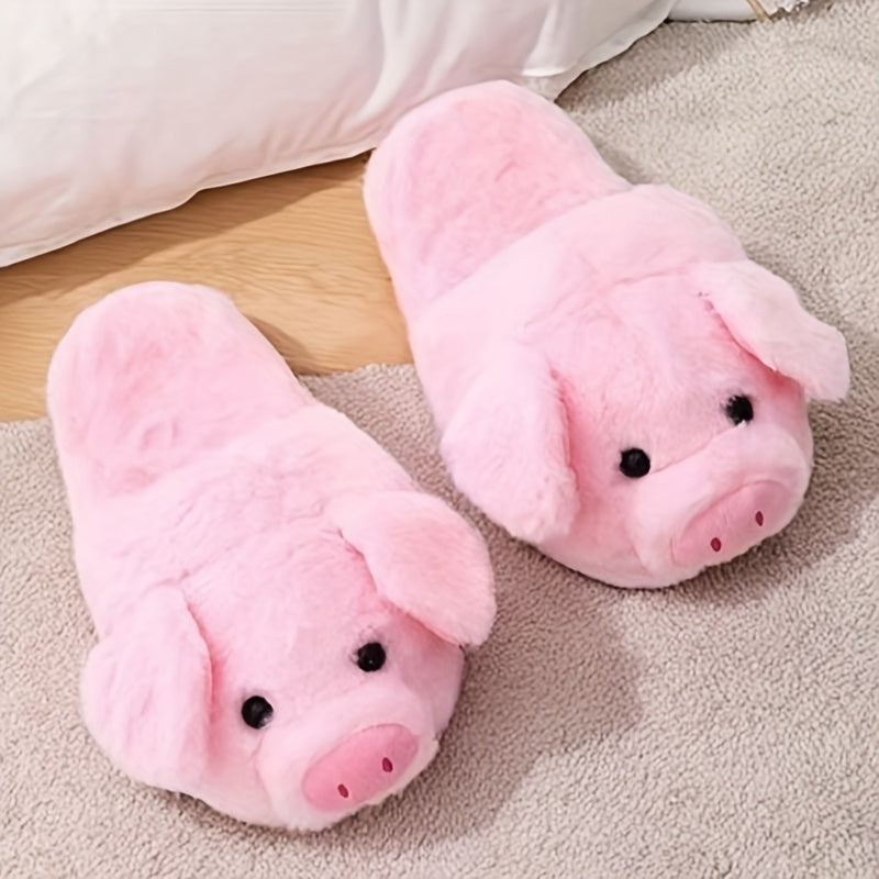 Cozy Pink Pig Plush Slippers for Women - Soft & Warm Winter Home Shoes with Adorable Pig Design, Hand Washable Fabric, Perfect for Indoor Comfort, Playful Footwear