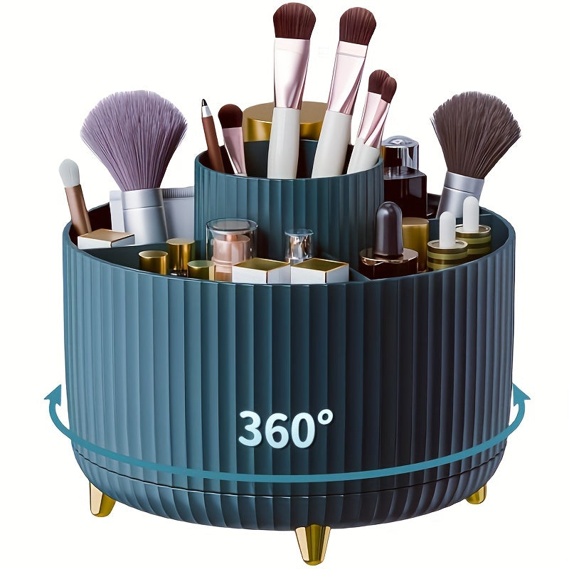 Rotating Makeup Station - 360 Degree Swivel, High-Gloss ABS Plastic, Minimalist Design, Ample Storage, Perfect for Bedroom, Vanity, Bathroom Organization, Space-Saving, Easy Access, and Stylish Display