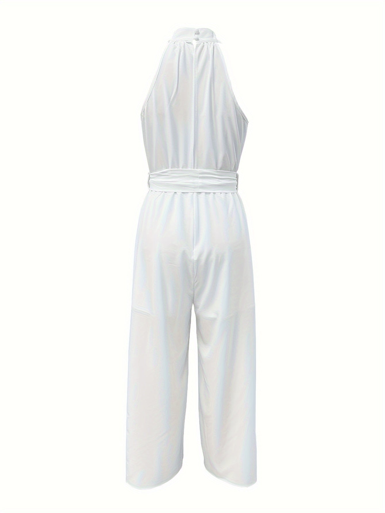Vibrant Solid Color Halter Neck Jumpsuit - Elegant Sleeveless, Belted, Wide Leg, Comfy, Spring & Summer Essential - Women's Stylish Clothing for Warm Weather
