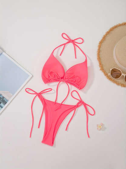 Women's 2 Piece Set Bikini, Halter Bra, V String Bottoms, Women's Swimwear & Clothing