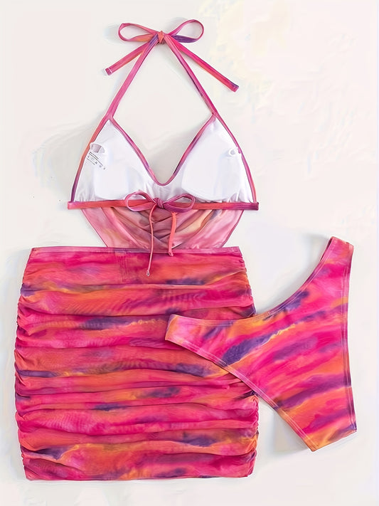 European and American Blended Bandeau Three-Piece Sexy Bikini Swimsuit for Women