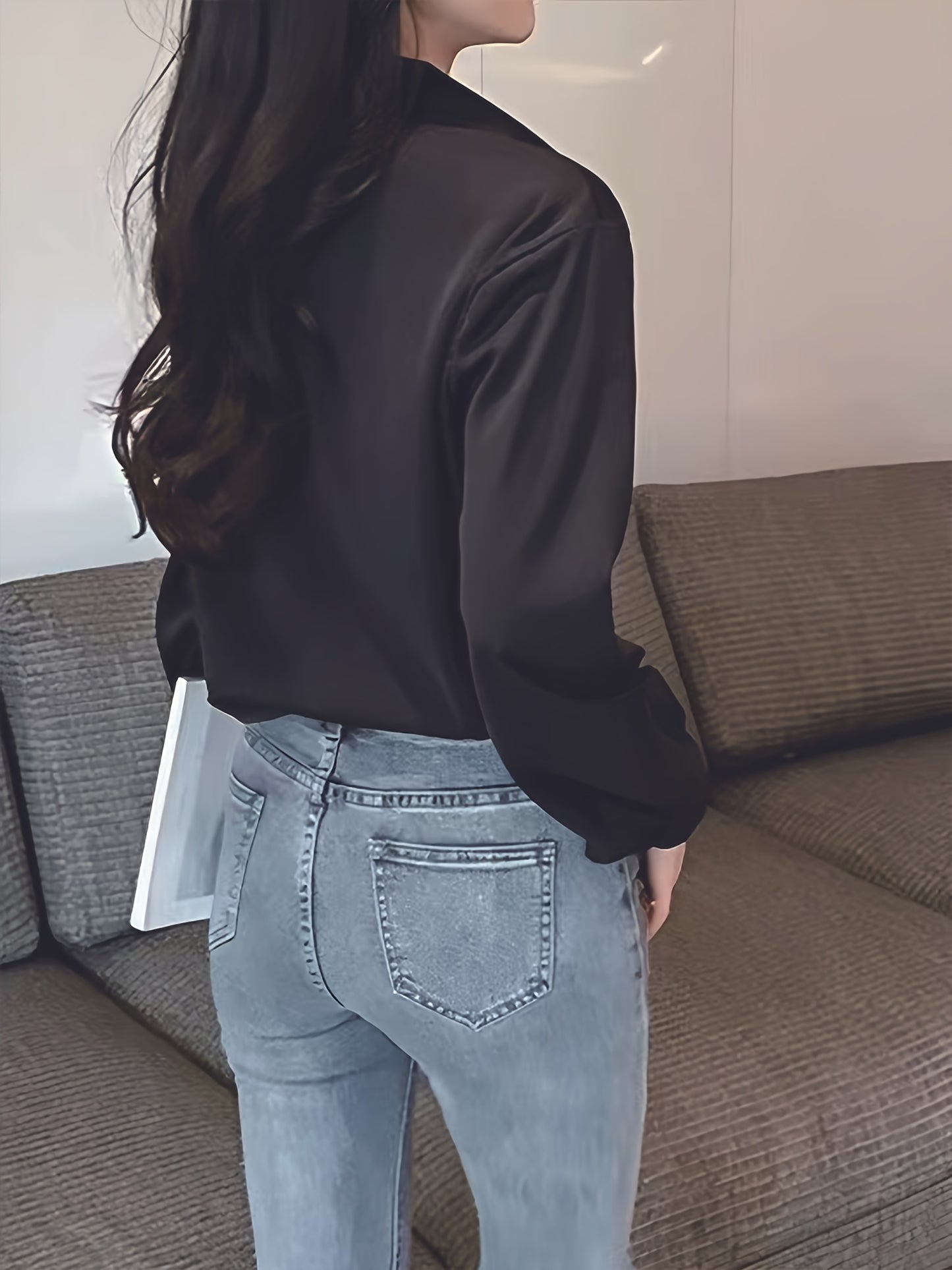 2024 Women's Professional Long Sleeve Shirt - Slim-Fit Square Neck Blouse with Semi-Sheer Fabric, White Office Workwear for Spring/Summer, Middle Eastern-Inspired Elegant Work Attire, Work Blouse