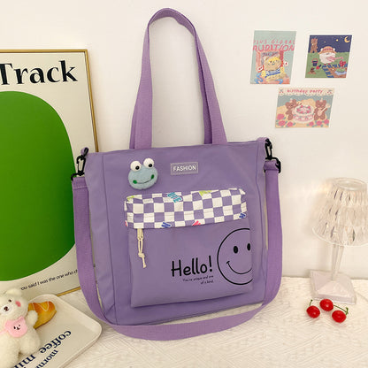 Summer New Composite Cloth Shoulder Bag Students Class Large-Capacity Canvas Bag Korean Version Of The Cartoon Simple Canvas Bag