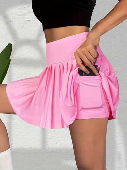 High Waist Pleated Mini Skirts, Casual Workout Solid Skirts, Women's Clothing