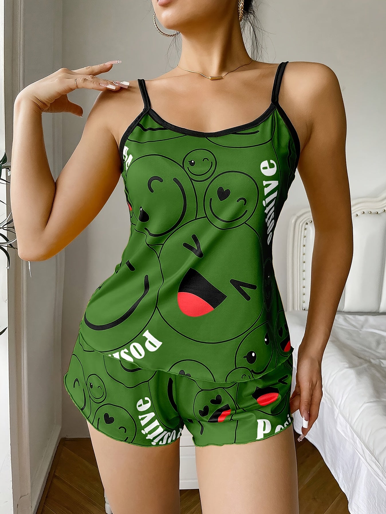 [Cute Pajama Set] Super Cute Printed Pajama Set | A Whimsical Featuring Elastic Waistband Shorts And a Comfortable Loose Top, Perfect for a Delightful And Restful Sleep