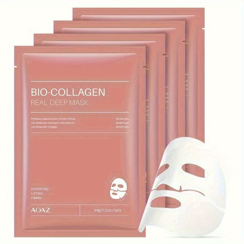 4pcs Bio-Collagen Real Deep Mask Pack Hydrating & Firming Facial Sheet Masks with Collagen, Hyaluronic Acid & Nicotinamide Moisturizing & Invigorating for All Skin Types(1pc/4pcs/8pcs)