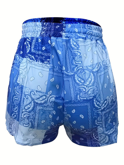 Vibrant All-Over Print Boho Paisley Shorts - Non-Stretch, Regular Fit, Polyester Knit Fabric, Sexy Summer Shorts for Women - Casual, Comfy, and Chic Drawstring Shorts for Spring and Summer Season