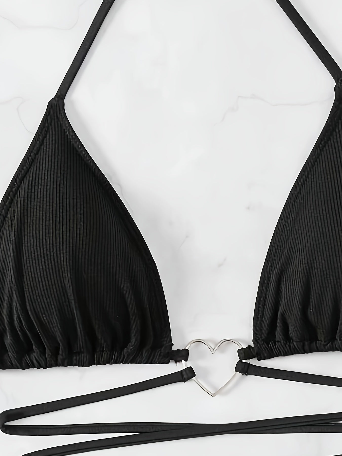 Solid Color Sexy 2 Piece Set Bikini, Halter Neck Backless Heart-Linked High Cut Swimsuits, Women's Swimwear & Clothing