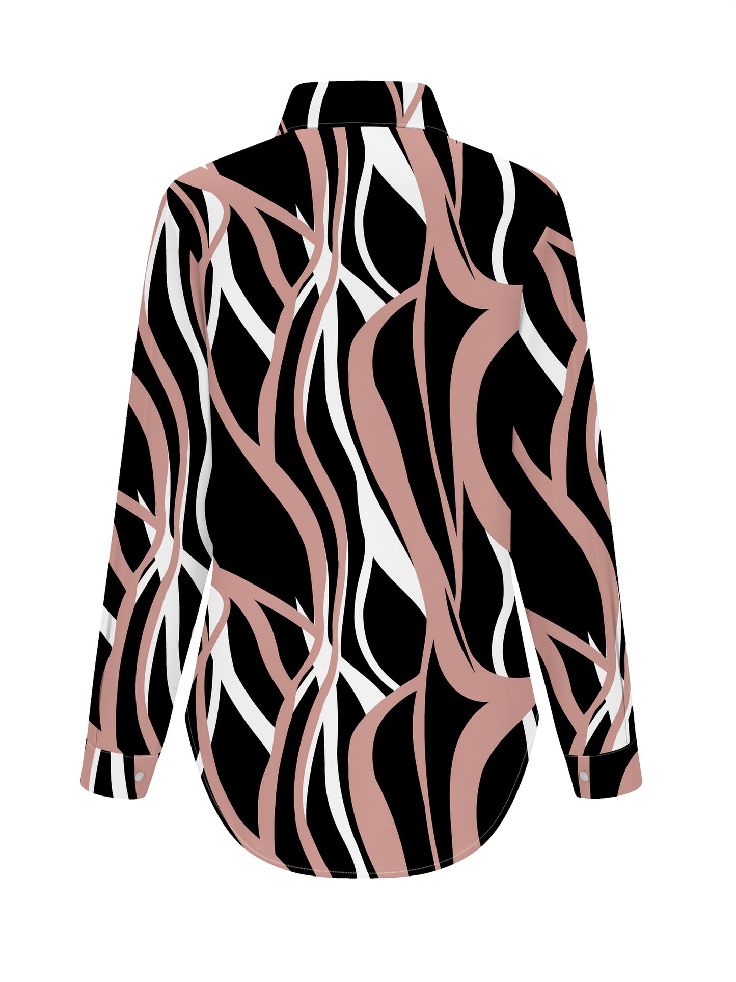 [Elegant Shirt] Elegant Geometric Print Long Sleeve Shirt - Loop Circle Women's | Black & White Abstract Pattern, Button-Up Collar Blouse, Machine Washable Non-See-Through Fabric for All-Season Wear, Sophisticated Casual