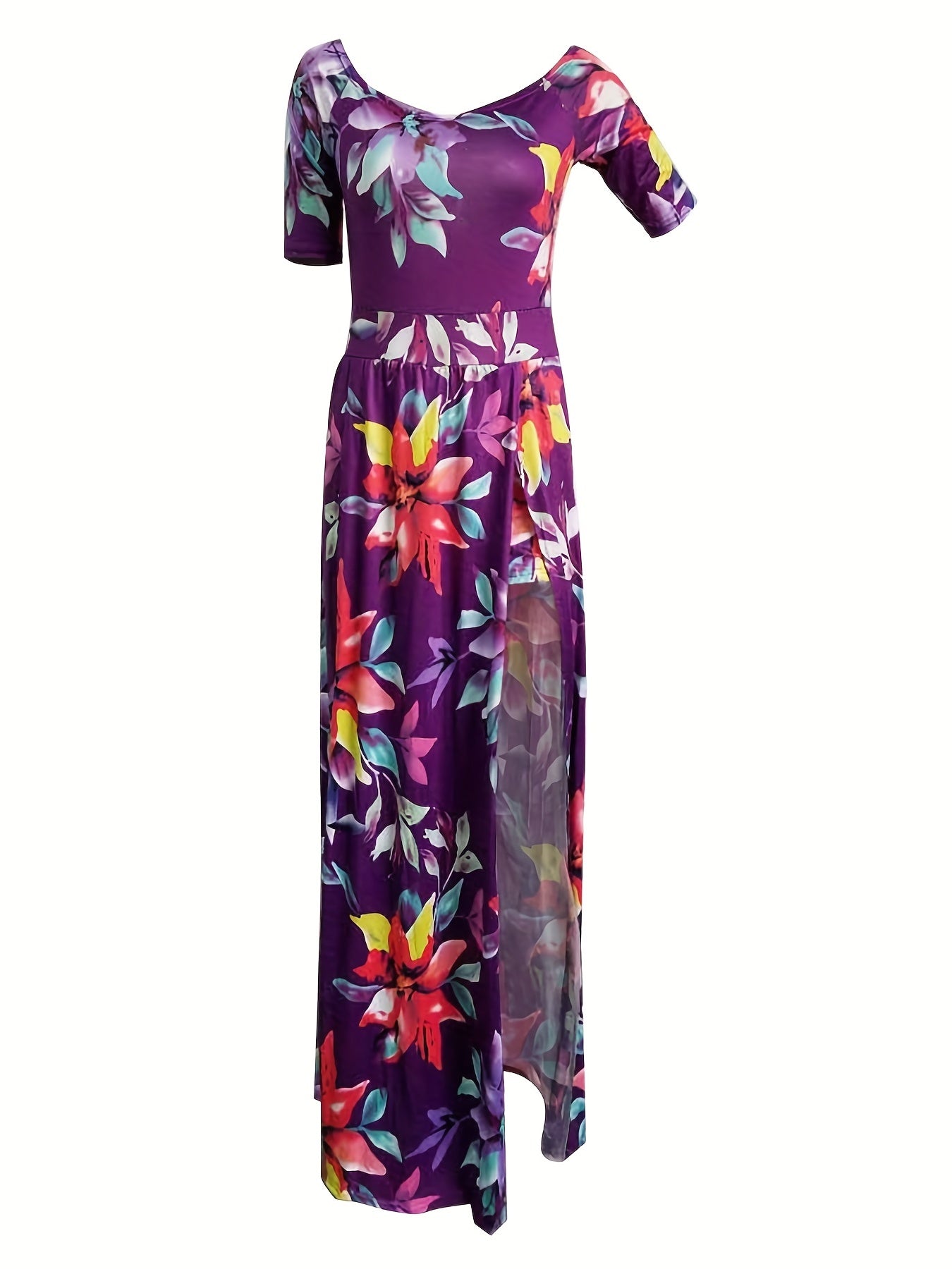 Vibrant Floral Print Romper Jumpsuit - Off Shoulder, Overskirt, Sexy, Flowy, Comfortable, Women's Summer Clothing - Perfect for Outdoor, Party, Date Night