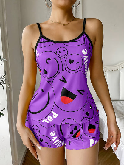 [Cute Pajama Set] Super Cute Printed Pajama Set | A Whimsical Featuring Elastic Waistband Shorts And a Comfortable Loose Top, Perfect for a Delightful And Restful Sleep