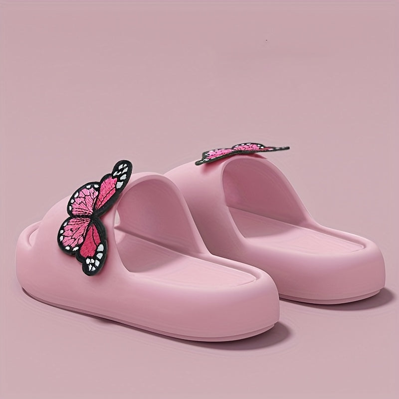 Women'S Stylish Pink Butterfly Slippers - Lightweight EVA, Non-Slip Sole, Perfect for Indoor, Bathroom, and Beach Use, Casual Slip-On Sandals|Playful Accessory|Eva Upper Sandals