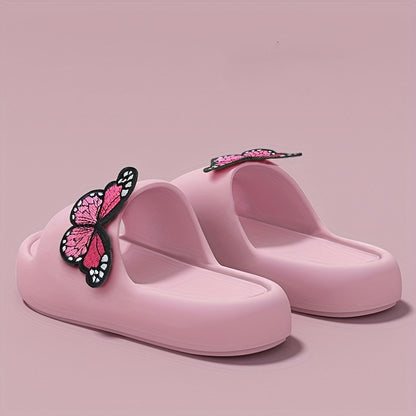 Women'S Stylish Pink Butterfly Slippers - Lightweight EVA, Non-Slip Sole, Perfect for Indoor, Bathroom, and Beach Use, Casual Slip-On Sandals|Playful Accessory|Eva Upper Sandals