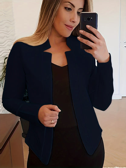 Solid Open Front Blazer, Casual Long Sleeve Blazer For Office & Work, Women's Clothing