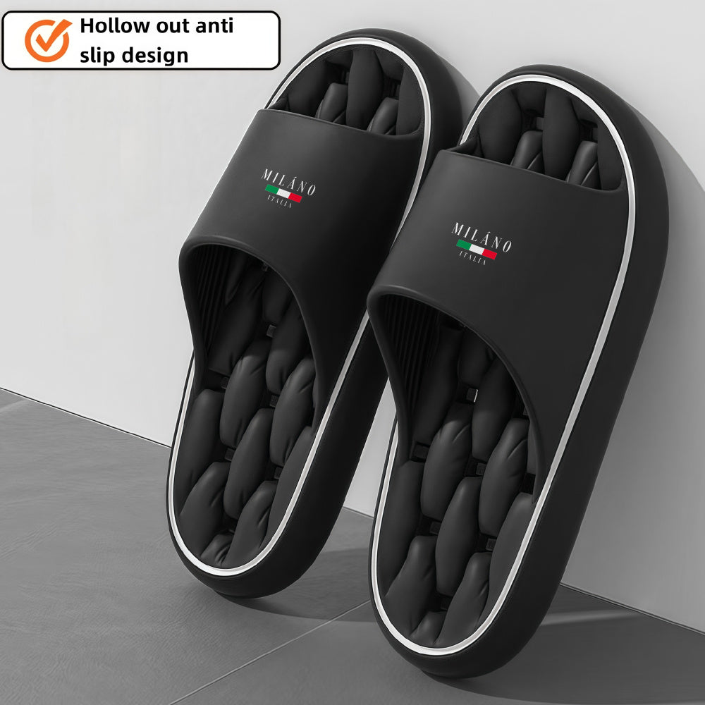 MILANO EVA Slippers - Lightweight, Quick-Dry, Comfortable Home & Bathroom Shoes with Textured Sole, Hollow-Out Design, Black & White Italian Flag Pattern, Perfect for Men and Women, Bathroom Slippers | Stylish Slippers | EVA