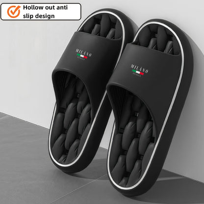 MILANO EVA Slippers - Lightweight, Quick-Dry, Comfortable Home & Bathroom Shoes with Textured Sole, Hollow-Out Design, Black & White Italian Flag Pattern, Perfect for Men and Women, Bathroom Slippers | Stylish Slippers | EVA