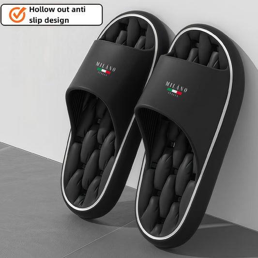 MILANO EVA Slippers - Lightweight, Quick-Dry, Comfortable Home & Bathroom Shoes with Textured Sole, Hollow-Out Design, Black & White Italian Flag Pattern, Perfect for Men and Women, Bathroom Slippers | Stylish Slippers | EVA