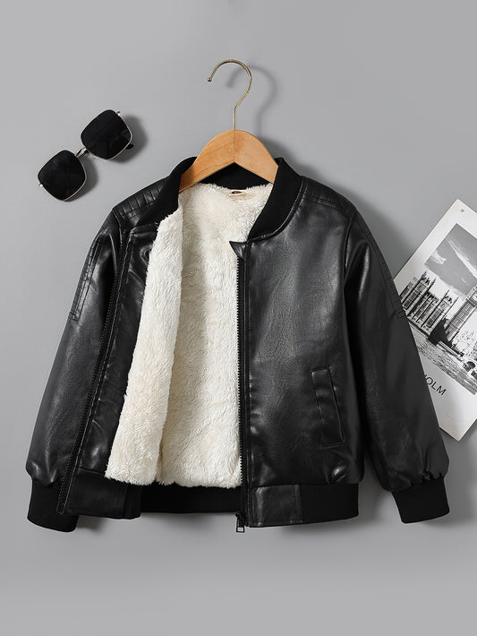 2025 Autumn Winter New Boys' Fleece-Lined Zip-Up Jacket