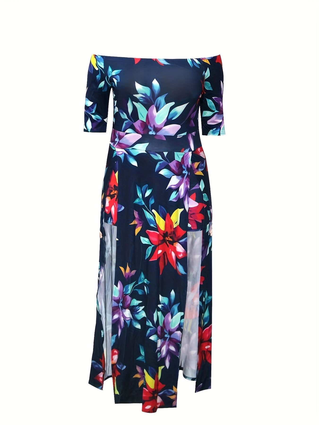 Vibrant Floral Print Romper Jumpsuit - Off Shoulder, Overskirt, Sexy, Flowy, Comfortable, Women's Summer Clothing - Perfect for Outdoor, Party, Date Night