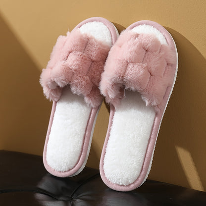 [Plush Slippers] Comfortable Plush Women's Slippers | Non-Slip, Breathable, Open-Toe Indoor Floor Slippers for Autumn And Winter, Suitable for All Seasons
