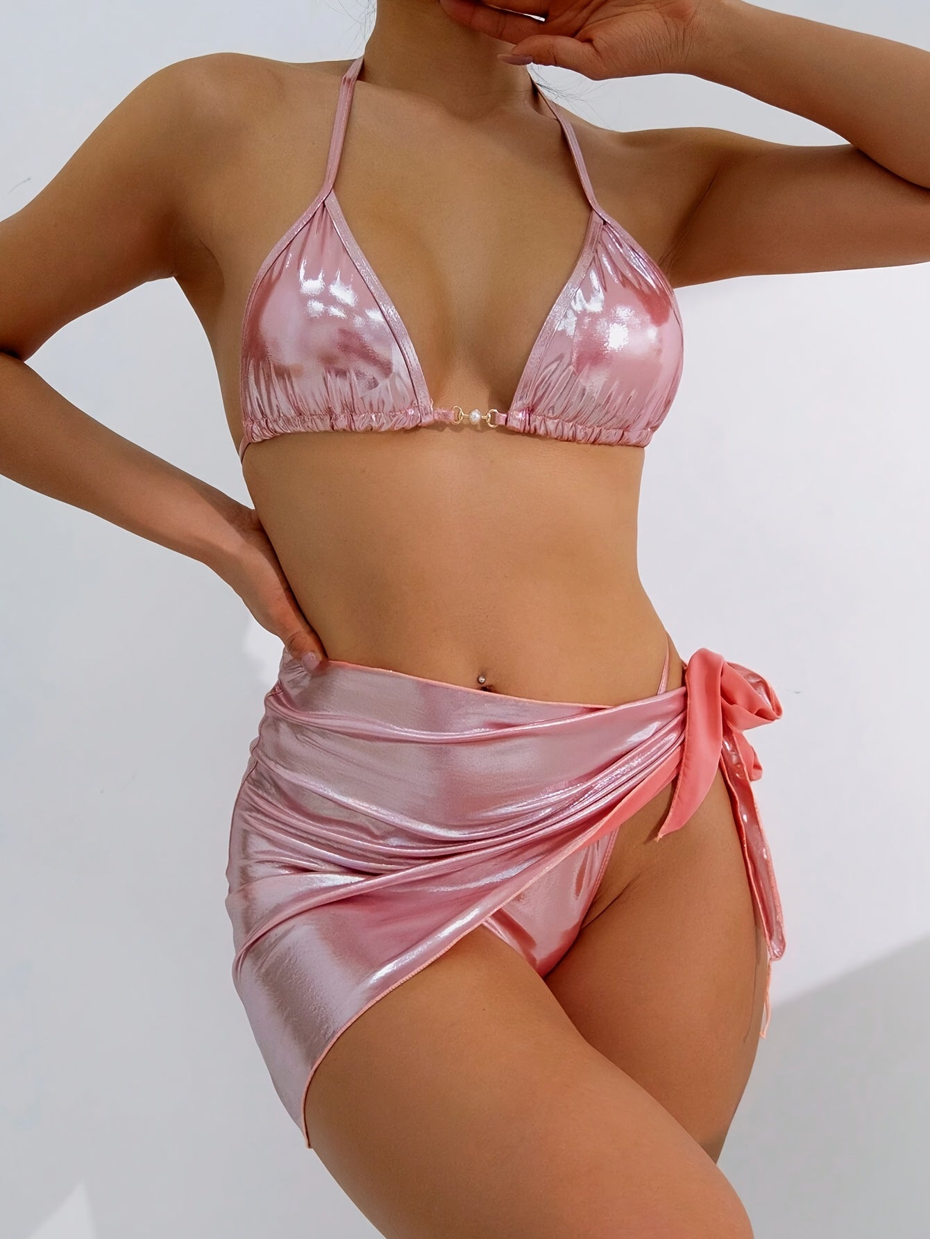 Sexy, Fashionable, Women'S Solid Color. Strapless Bikini Set with Wraparound Straps, Sexy Bikini Set with Cover-Up Skirt, Summer Beach