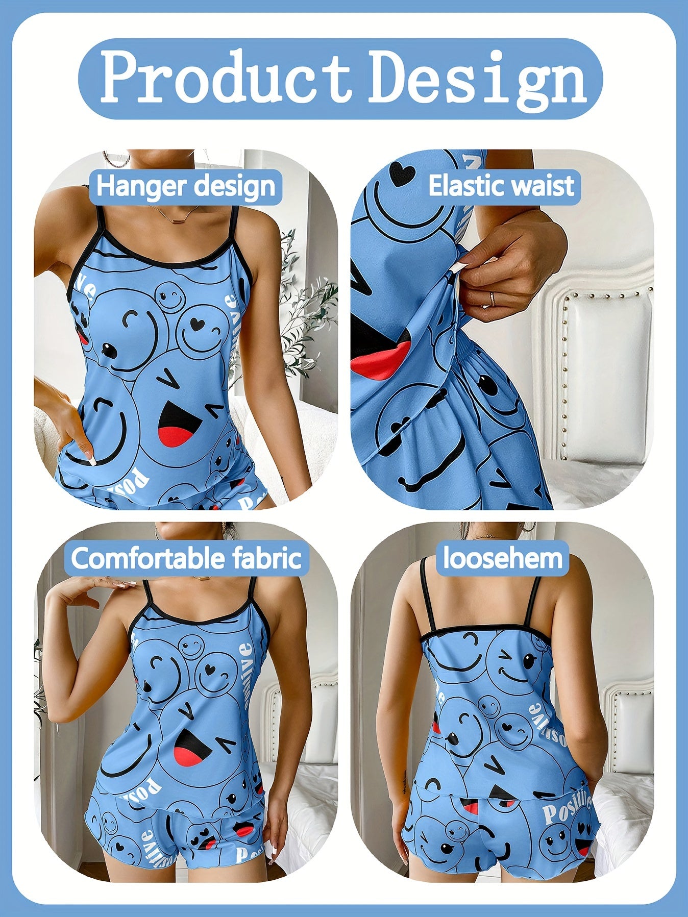 [Cute Pajama Set] Super Cute Printed Pajama Set | A Whimsical Featuring Elastic Waistband Shorts And a Comfortable Loose Top, Perfect for a Delightful And Restful Sleep