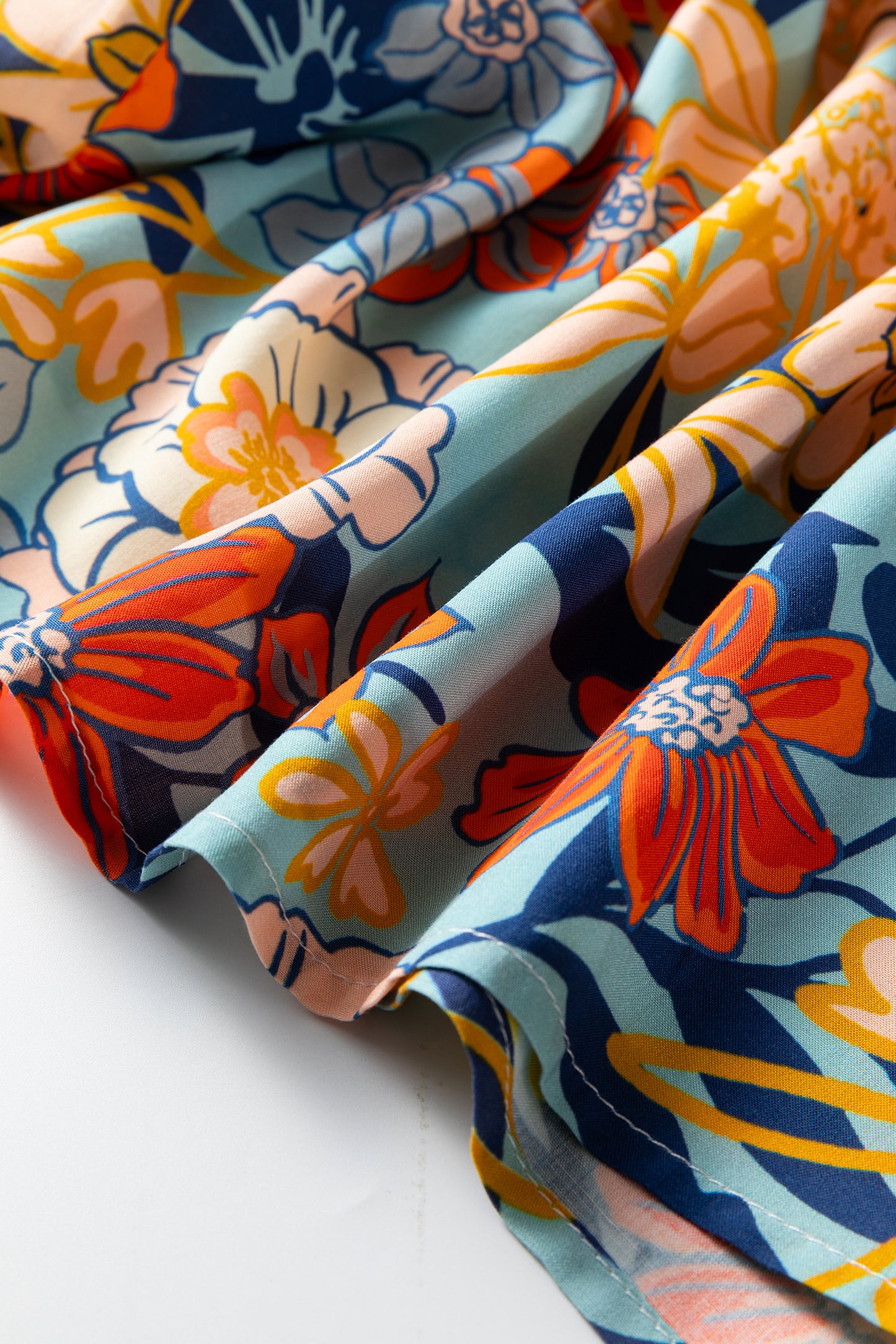 Blue Plus Size Floral Ruffled Long Sleeve Flowy Mini Dress