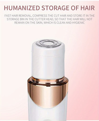 4-in-1 Women's Electric Razor - Wet & Dry Hair Remover For Pubic Hair, Eyebrow, Nose, Face, Legs, Underarms - Portable Bikini Trimmer - Rechargeable & Cordless - Gentle & Effective Hair Shaving