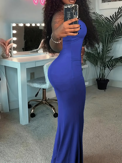 Women's Casual Lounge Slip Long Dress, Sexy Sleeveless Backless Bodycon Maxi Dress, Women's Clothing