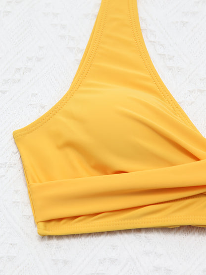 2 Piece Yellow Crisscross Tie Back Top and Vibrant Lemon Print Bottoms Set - Women's Swimwear & Clothing - Stylish Bikini Swimsuits for Summer Vacation