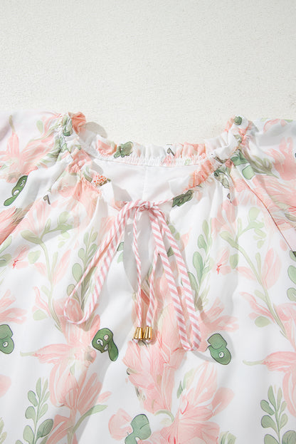 Pink Plus Size Floral Print Striped Detail Short Summer Dress
