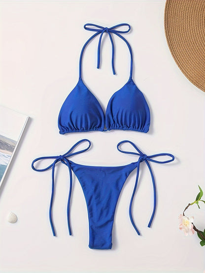 Women's 2 Piece Set Bikini, Halter Bra, V String Bottoms, Women's Swimwear & Clothing