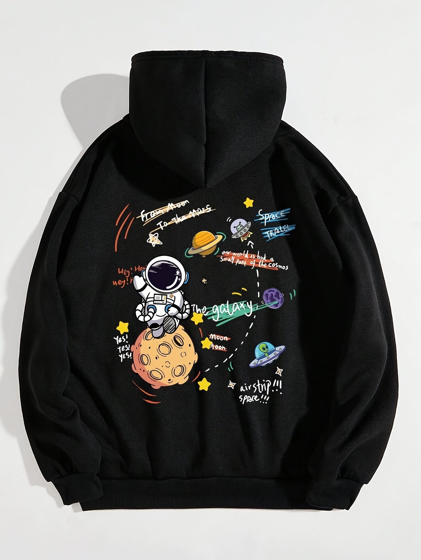 Stylish Space-Themed Hoodie for Women - Cozy Polyester Zip-Up Jacket with Astronaut & Planets Print, Machine Washable, Ideal for Fall/Winter