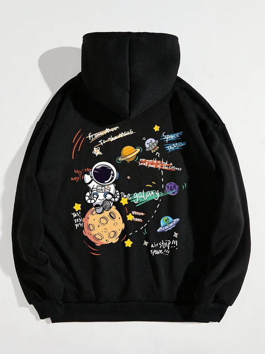 Stylish Space-Themed Hoodie for Women - Cozy Polyester Zip-Up Jacket with Astronaut & Planets Print, Machine Washable, Ideal for Fall/Winter