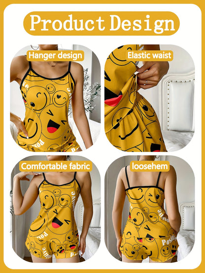 [Cute Pajama Set] Super Cute Printed Pajama Set | A Whimsical Featuring Elastic Waistband Shorts And a Comfortable Loose Top, Perfect for a Delightful And Restful Sleep