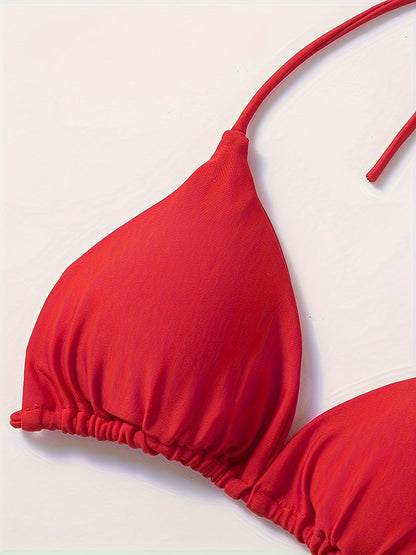 Women's 2 Piece Set Bikini, Halter Bra, V String Bottoms, Women's Swimwear & Clothing