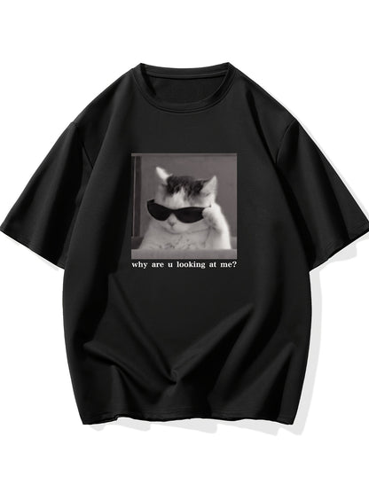 Cool Cat Graphic T-shirt, Men's Casual Multicolor Loose Short Sleeve Shirt