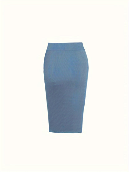 Solid Ruched Drawstring Split Skirt, Casual Bodycon Stretchy Skirt For Spring & Summer, Women's Clothing