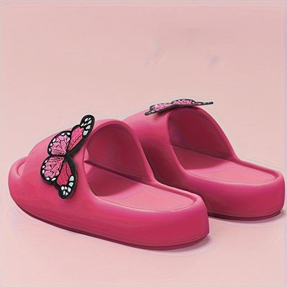 Women'S Stylish Pink Butterfly Slippers - Lightweight EVA, Non-Slip Sole, Perfect for Indoor, Bathroom, and Beach Use, Casual Slip-On Sandals|Playful Accessory|Eva Upper Sandals