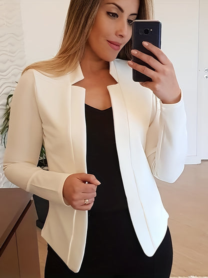 Solid Open Front Blazer, Casual Long Sleeve Blazer For Office & Work, Women's Clothing