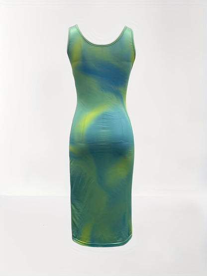 Tropical Paradise Tank Dress - Flattering Slim Fit & Vibrant Print - Comfort Crew Neck, Sleeveless Style - Perfect Womens Summer Clothing for Casual Days