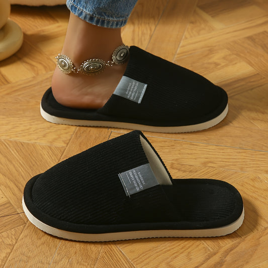 1 Pair Women'S Plush Lined Slip-On Slippers - Soft Fabric with TPR Sole, Comfortable Indoor Home Shoes, Round Toe, All-Season Use, Perfect Gift Idea, Cozy Home Slippers | Plush Lined Slippers | EVA Sole Slippers