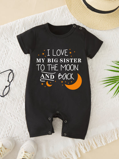 Adorable I LOVE My Big Sister Letter Print Summer Short Sleeve Quadrangle Jumpsuit Bodysuit - Soft, Comfortable & Breathable Baby Clothes - Perfect Pregnancy Gifts for Proud Big Sisters