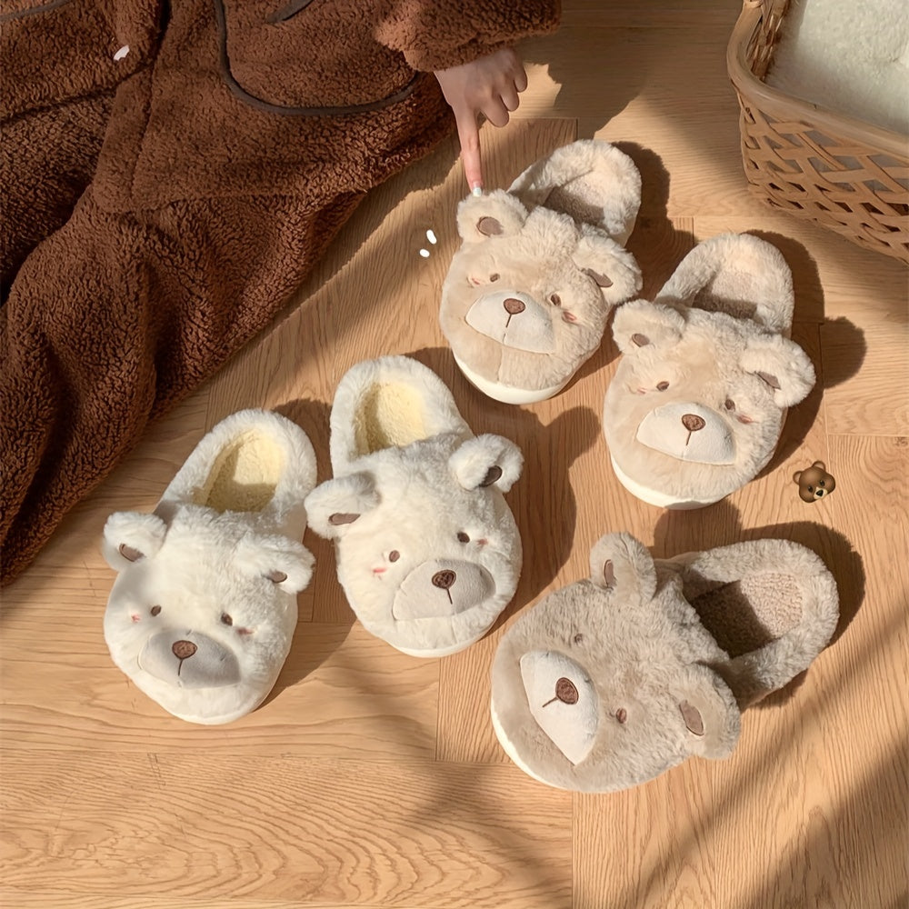 XIXITIAO Winter Plush Bear Slippers for Women & Men - Cozy Cover Slip-On Indoor House Shoes with Cute Cartoon Design, Non-Slip EVA Sole, Warm Home Slippers for Cold Floors, Cold Weather Footwear, Playful Footwear, Soft Lining