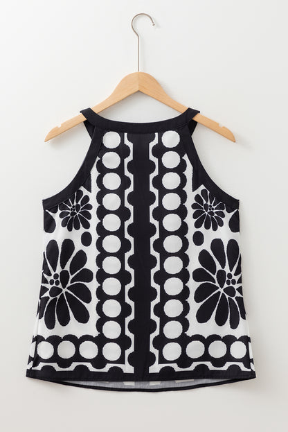 Black Abstract Dot Flower Print Tank Top