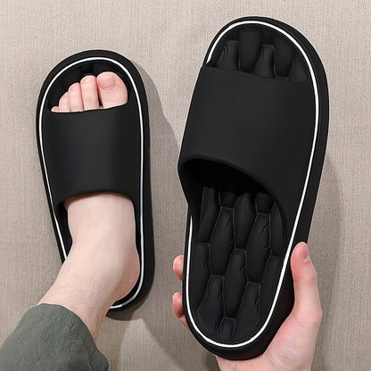 [Comfortable Slides] Comfortable Unisex EVA Slides | Non-Slip Indoor/Outdoor Slippers for Men and Women, Black with White Trim, Textured Sole for Enhanced Grip, Perfect for Home, Bathroom, or Casual Use, House Slippers