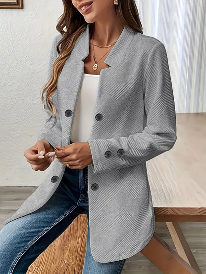 Women's Casual Solid Color Double-Breasted Long Sleeve Jacket with Pockets, Polyester Knit Fabric, Open Front Collar - All Seasons, Allseason Jacket | Doublebreasted Jacket | Stylish Jacket